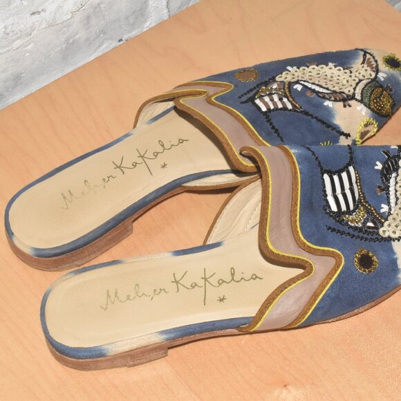 MEHER KAKALIA Slip on Perfect Fish Sequin Suede Leather Shoes Made in Spain - 38 - Picture 3 of 7